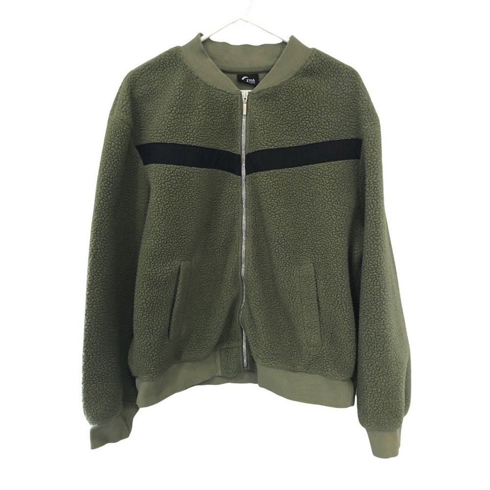 ZYIA Green Flying V‎ Fleece Sherpa Zip Up Bomber Jacket Women’s XXL
